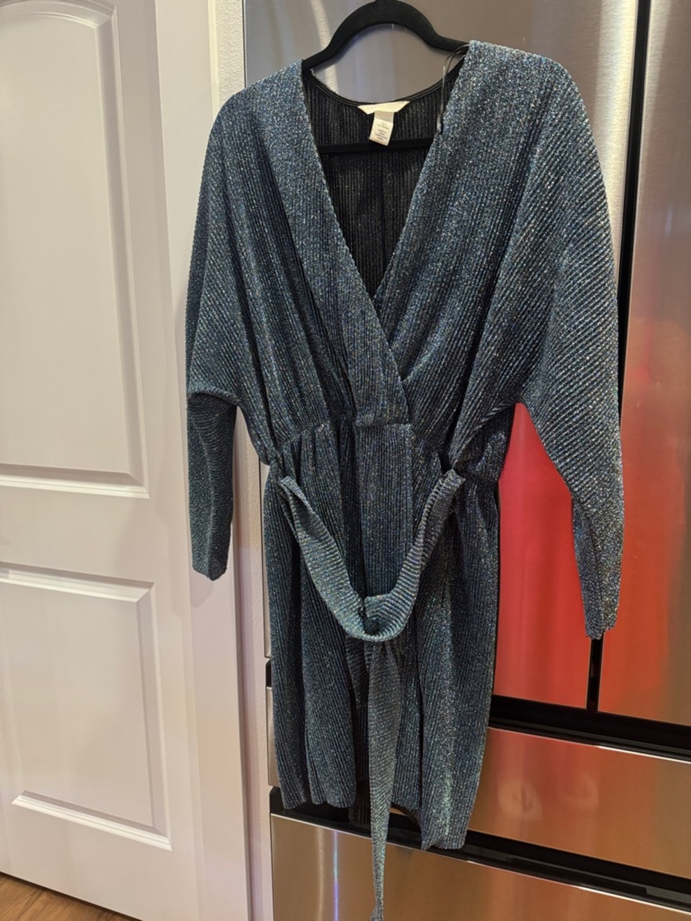 H&M Black Sparkle Ribbed Wrap Dress